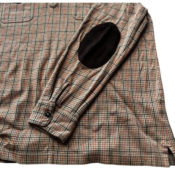 Vintage Lands’ End Tan Houndstooth Button Long Sleeve Polo Elbow Patch Men’s XL* - Picture 6 of 12